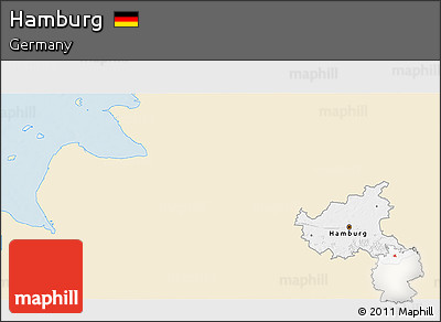 Classic Style 3D Map of Hamburg, single color outside