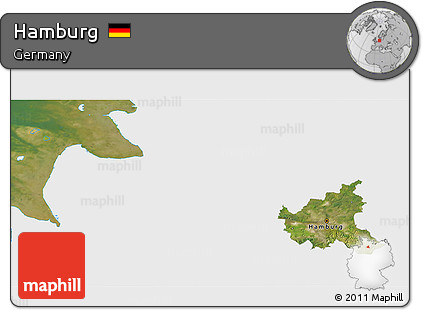 Satellite 3D Map of Hamburg, single color outside