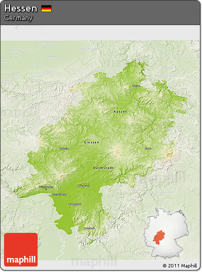 Physical 3D Map of Hessen, lighten