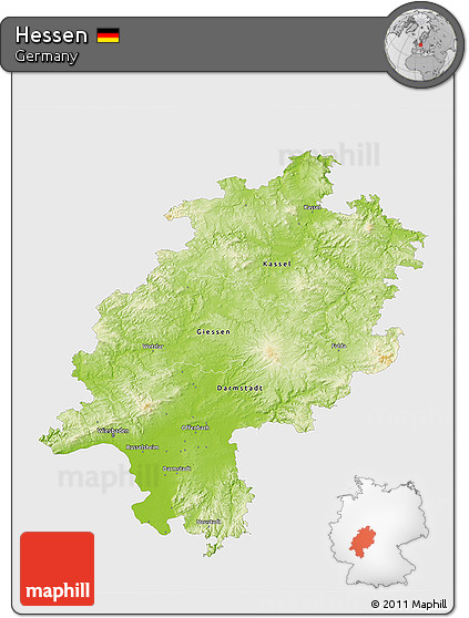 Physical 3D Map of Hessen, single color outside