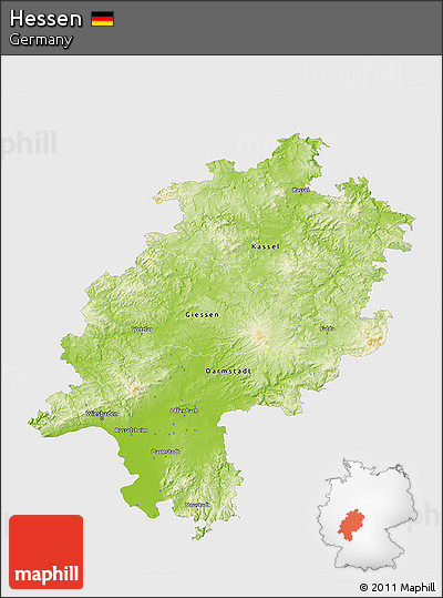 Physical 3D Map of Hessen, single color outside