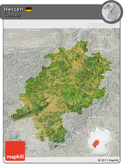 Satellite 3D Map of Hessen, lighten, semi-desaturated