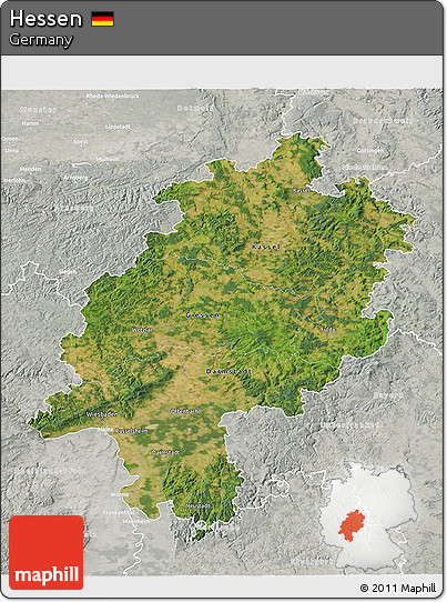 Satellite 3D Map of Hessen, lighten, semi-desaturated