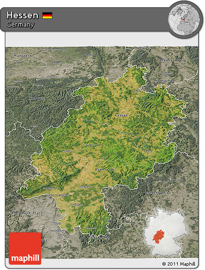Satellite 3D Map of Hessen, semi-desaturated