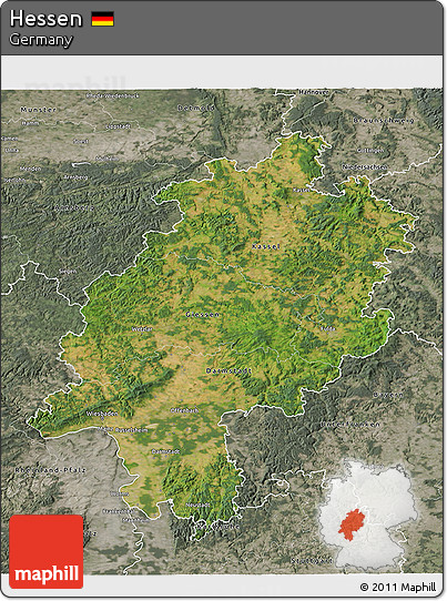 Satellite 3D Map of Hessen, semi-desaturated