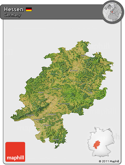 Satellite 3D Map of Hessen, single color outside