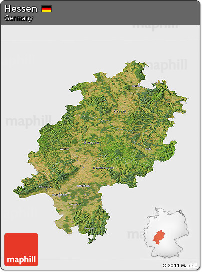 Satellite 3D Map of Hessen, single color outside