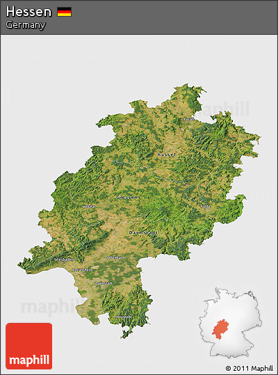 Satellite 3D Map of Hessen, single color outside