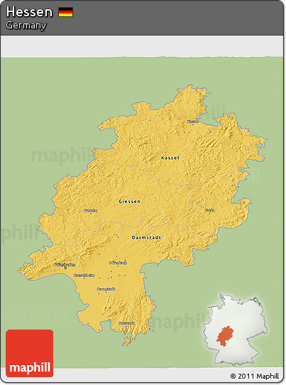 Savanna Style 3D Map of Hessen, single color outside