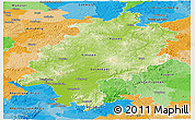 Physical Panoramic Map of Hessen, political outside