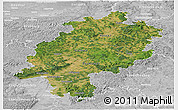 Satellite Panoramic Map of Hessen, lighten, desaturated