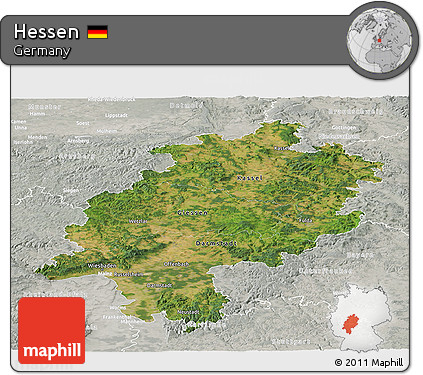 Satellite Panoramic Map of Hessen, lighten, semi-desaturated