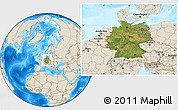 Satellite Location Map of Germany, shaded relief outside