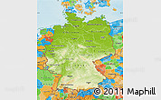 Physical Map of Germany, political outside, shaded relief sea