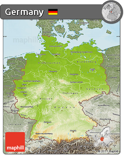 Physical Map of Germany, semi-desaturated, land only