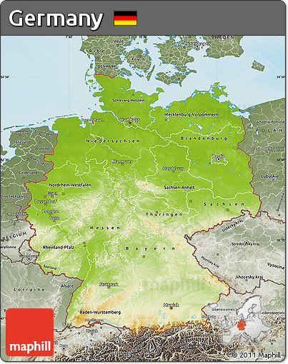 Physical Map of Germany, semi-desaturated, land only