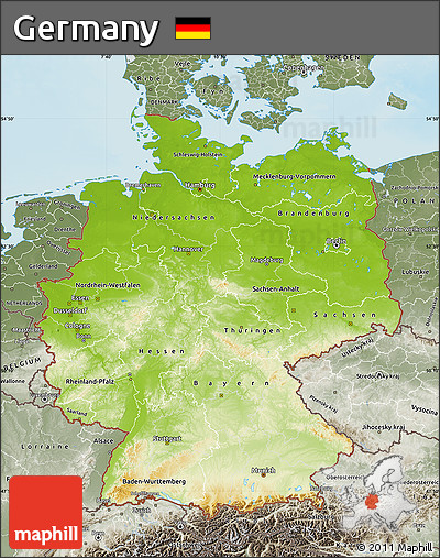 Physical Map of Germany, semi-desaturated, land only