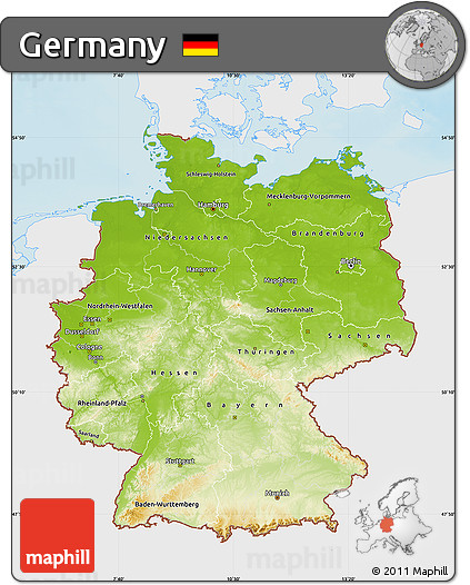 physical map of germany single color outside