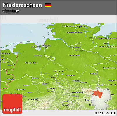 Physical 3D Map of Niedersachsen