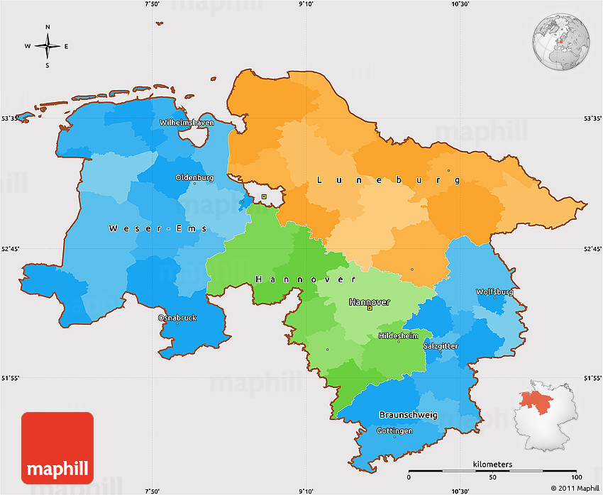 Political Simple Map of Niedersachsen, cropped outside
