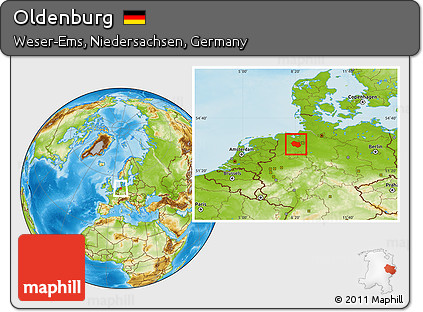 Physical Location Map of Oldenburg