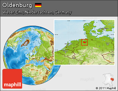 Physical Location Map of Oldenburg