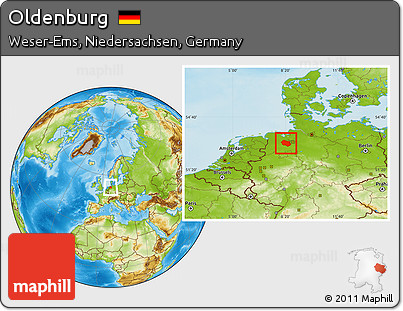 Physical Location Map of Oldenburg