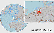 Gray Location Map of Düsseldorf, hill shading