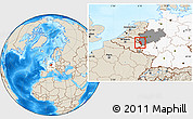 Shaded Relief Location Map of Aachen, highlighted country, highlighted grandparent region