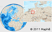 Shaded Relief Location Map of Bonn, highlighted grandparent region, within the entire country