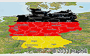 Flag Panoramic Map of Germany, satellite outside, bathymetry sea