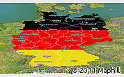 Flag Panoramic Map of Germany, satellite outside, flag centered