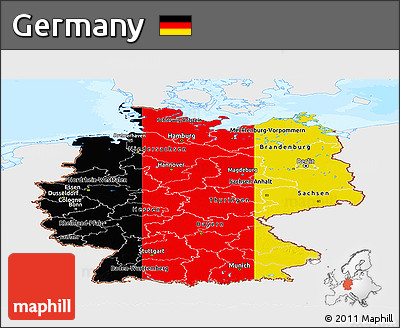 Flag Panoramic Map of Germany, single color outside, bathymetry sea, flag rotated