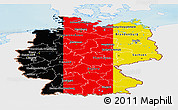 Flag Panoramic Map of Germany, single color outside, shaded relief sea, flag aligned to the middle