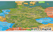 Satellite Panoramic Map of Germany, political shades outside, satellite sea