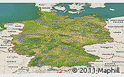 Satellite Panoramic Map of Germany, shaded relief outside, satellite sea