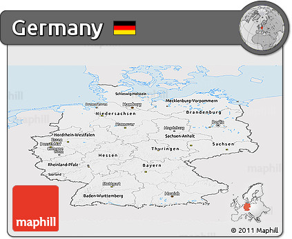 Silver Style Panoramic Map of Germany, single color outside
