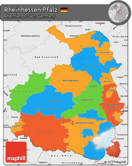 Political Simple Map of Rheinhessen-Pfalz, single color outside, borders and labels
