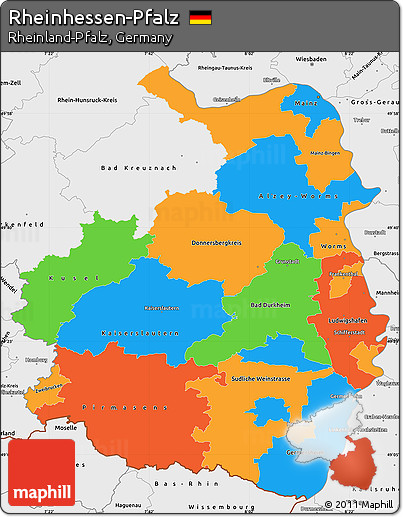 Political Simple Map of Rheinhessen-Pfalz, single color outside, borders and labels