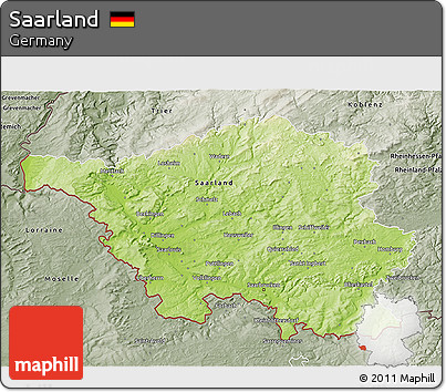 Physical 3D Map of Saarland, semi-desaturated