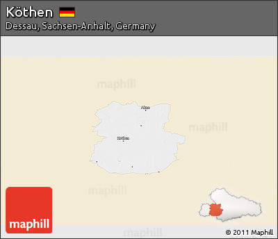 Classic Style 3D Map of Köthen, single color outside