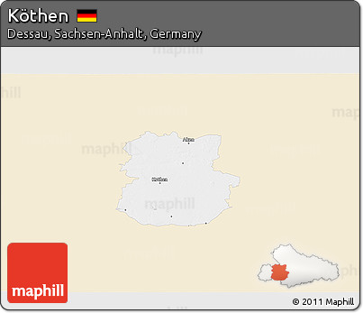 Classic Style 3D Map of Köthen, single color outside