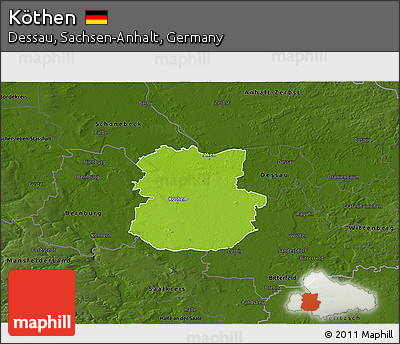 Physical 3D Map of Köthen, darken