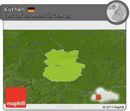 Physical 3D Map of Köthen, darken