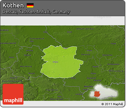Physical 3D Map of Köthen, darken