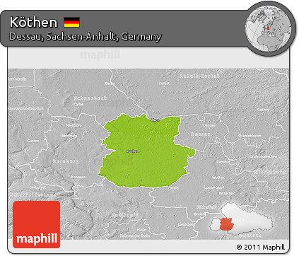 Physical 3D Map of Köthen, lighten, desaturated