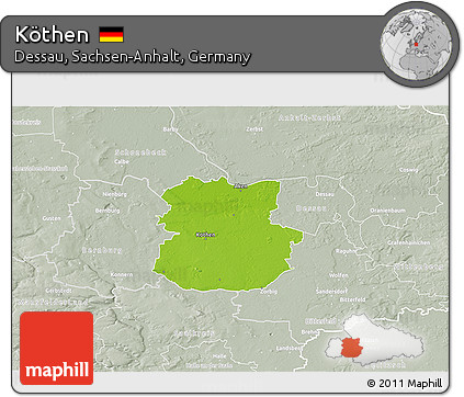 Physical 3D Map of Köthen, lighten, semi-desaturated