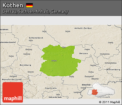 Physical 3D Map of Köthen, shaded relief outside