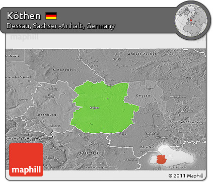 Political 3D Map of Köthen, desaturated
