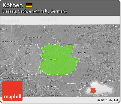 Political 3D Map of Köthen, desaturated